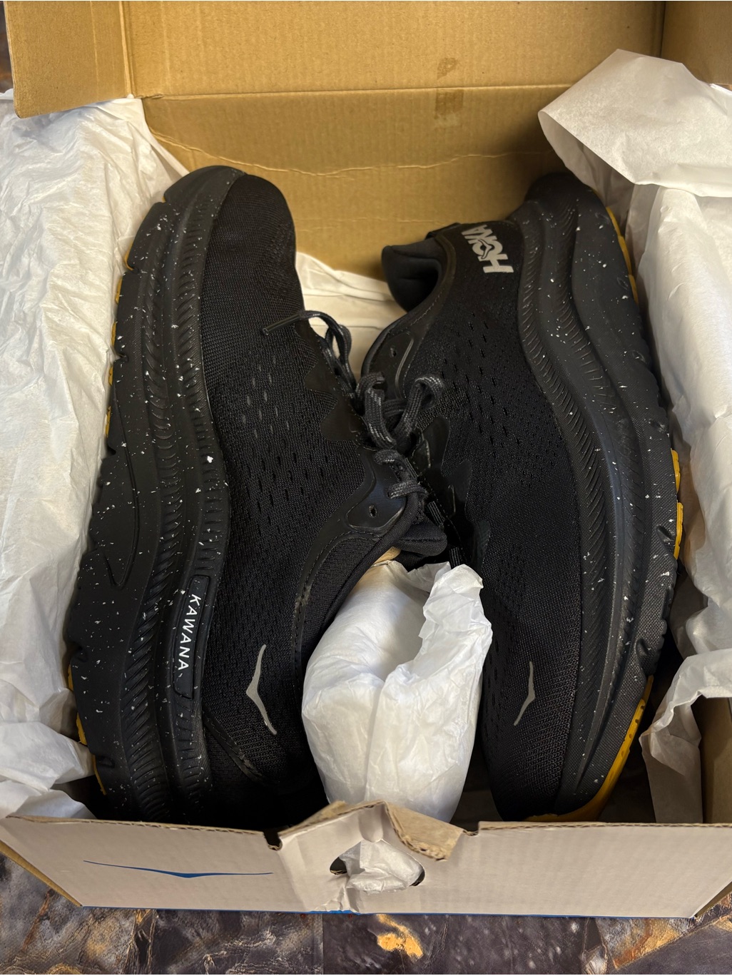 Hoka Black Running Shoes With Yellow Outsole Accents